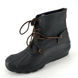 Sperry Top Sider Womens Saltwater Wedge Black Mono Tide Quarter 11 Rain Boots